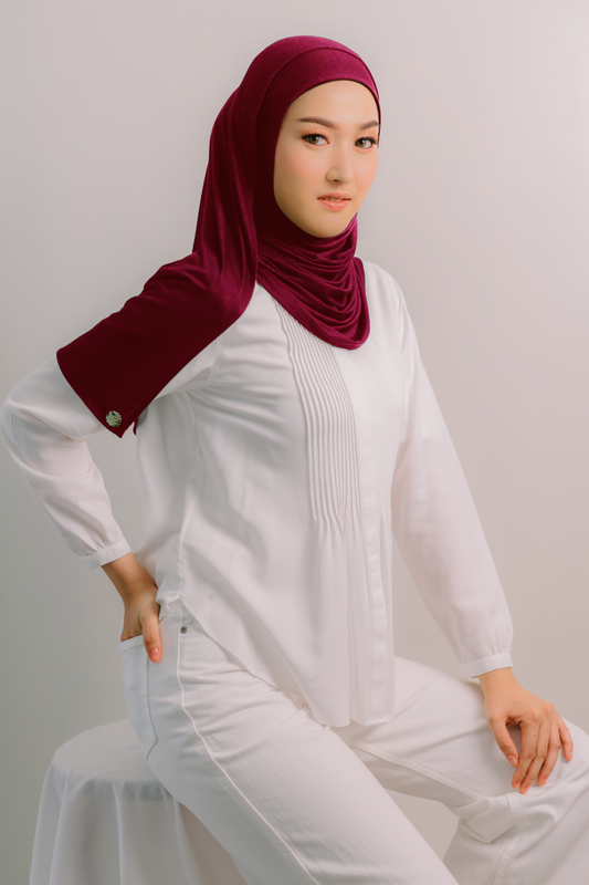 Felicity Semi- Instant Hijab in Burgundy Red