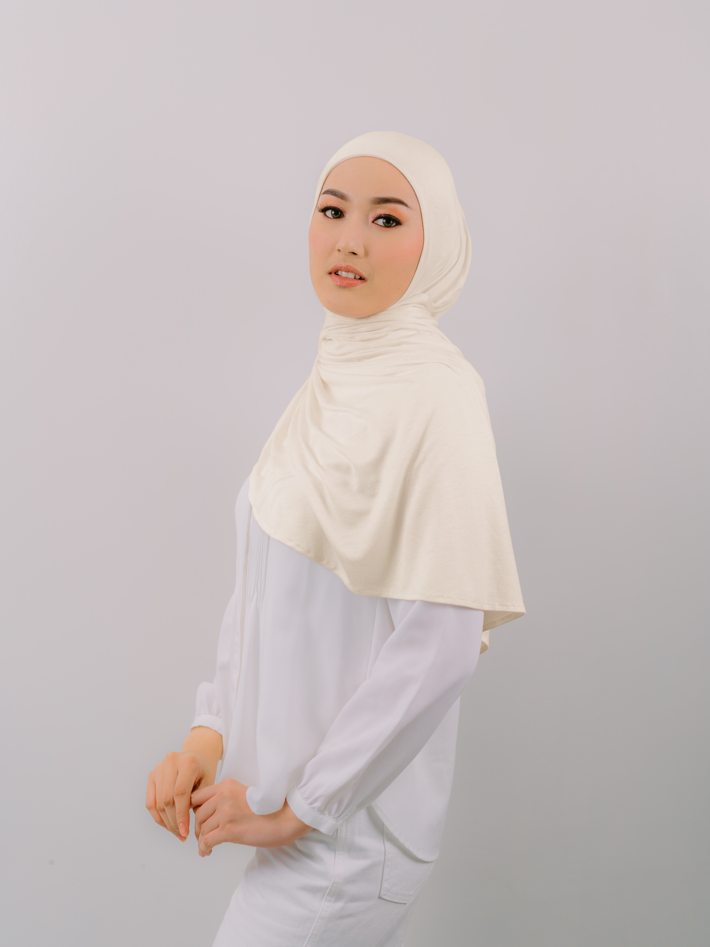 Felicity Semi- Instant Hijab in Light Cream